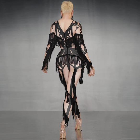 Black Pattern Tassel Bodysuit