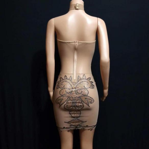Nude Rhinestone Short Dress