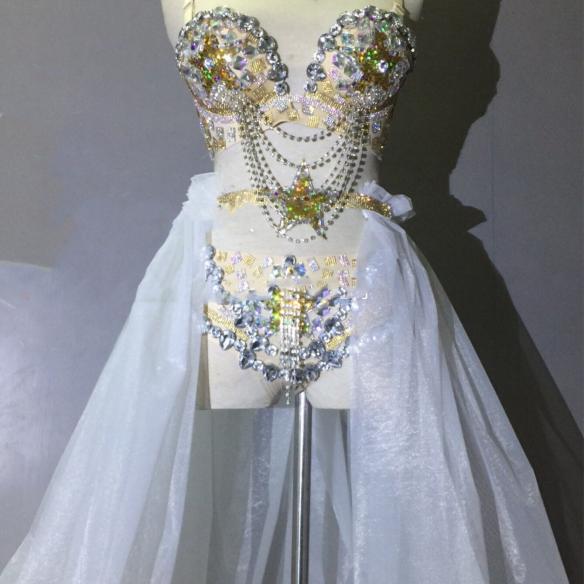 Pink & White Rhinestone Bikini Suit 