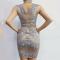 Shiny Silver Overlapping Curve Dress