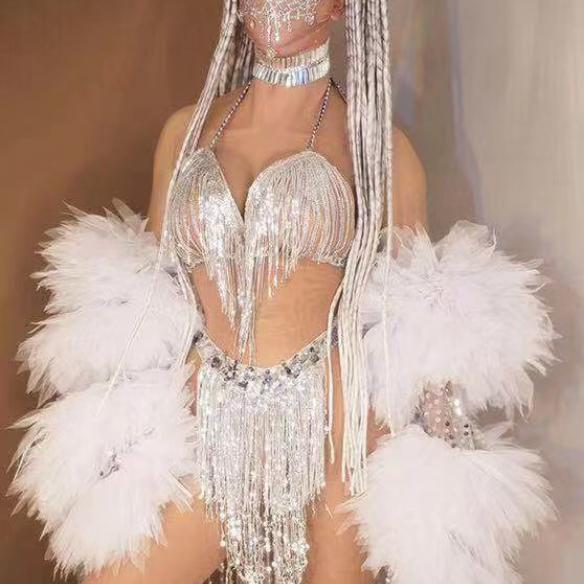 Silver Sequins Bikini Suit