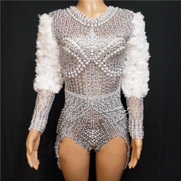 White Floral Pearl Leotard