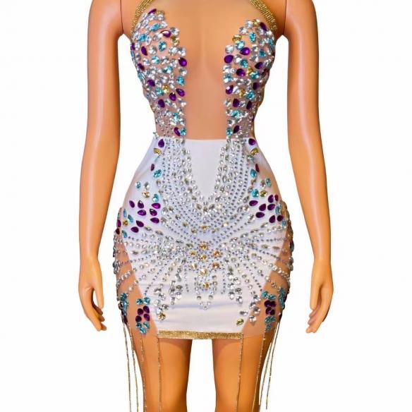 Transparent rhinestone dress