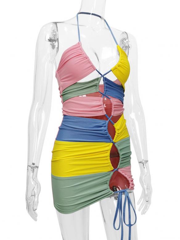 Rainbow halterneck strappy dress