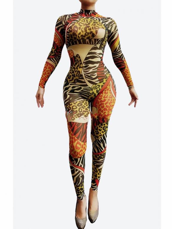 Leopard Long Sleeve Skinny Drag Bodysuit