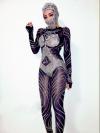 Full Diamond Long Sleeve Black Pullover Hat Jumpsuit