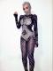Full Diamond Long Sleeve Black Pullover Hat Jumpsuit