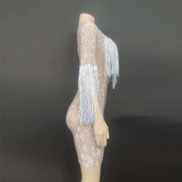 Purple Rhinestone Tassel Dress