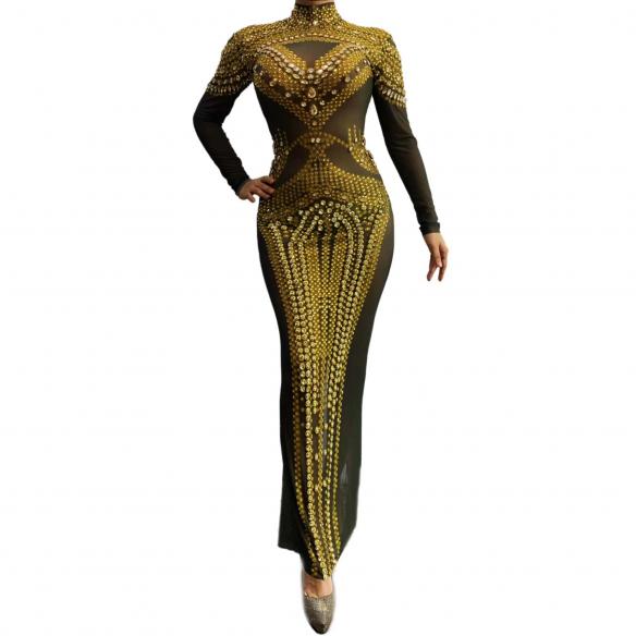 Transparent Gold Rhinestone Dress