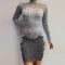 Grey Rhinestone Grid Dress