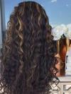 Natural black curly synthetic lace front wig