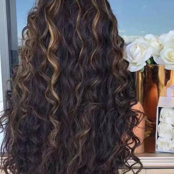 Natural black curly synthetic lace front wig