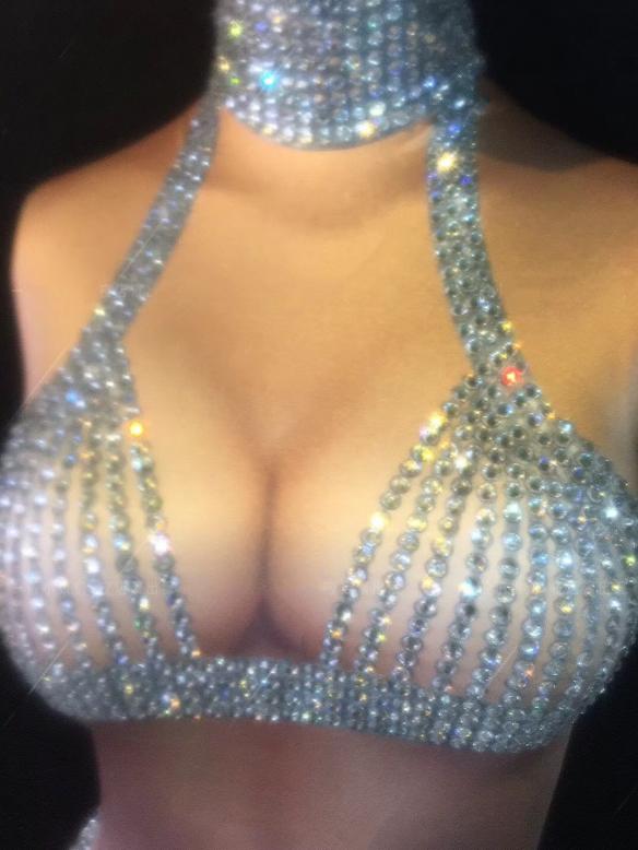 Rhinestone Beaded Nude Color Bodysuit