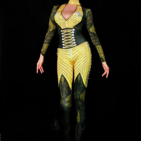 Green Mix Yellow Rhinestone Bodysuit