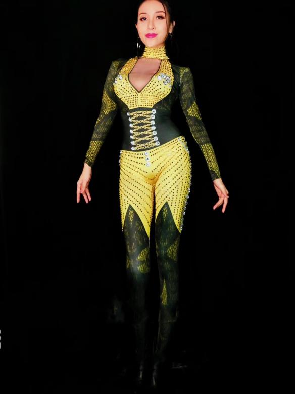 Green Mix Yellow Rhinestone Bodysuit