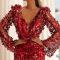 Red Wine Long Sequins Dress
