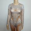 Skincolor White Pattern Rhinestone Bodysuit