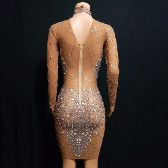 Skincolor Sparkly Rhinestone Dress