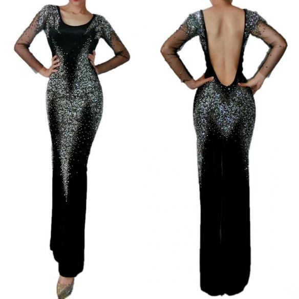 Black backless Rhinestone Dress