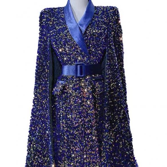 Blue shiny winter sequin cloak