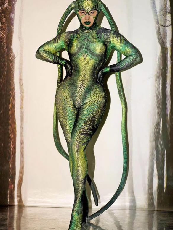 Green Snake Pattern Bodysuit