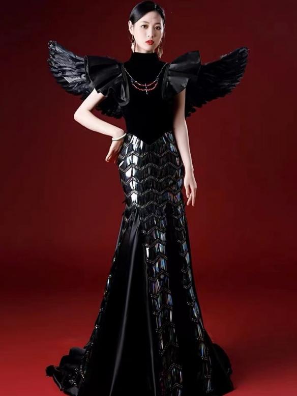 Custom Black Gown With Wings