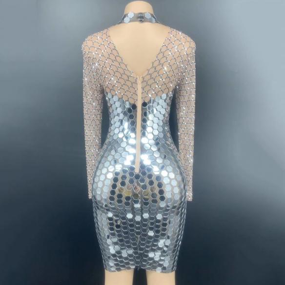 Green Shiny Sequin Transparent Dress