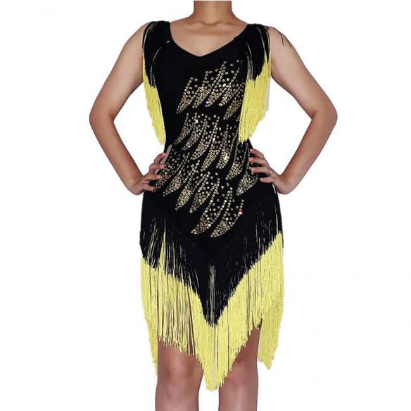 Black Dress With Gold Rhinestones and Tassels