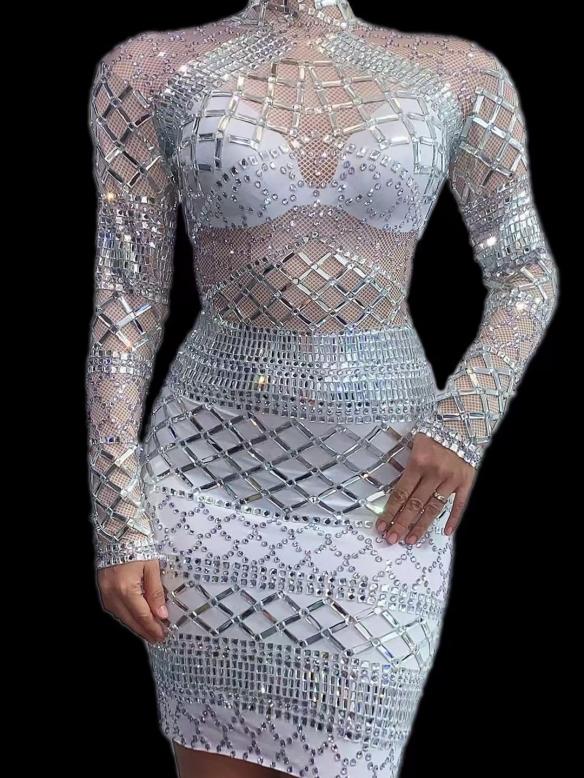 White Sliver Rhinestone Dress