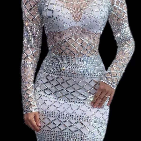 White Sliver Rhinestone Dress
