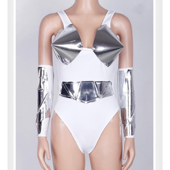 White and Silver Leotard Outfit