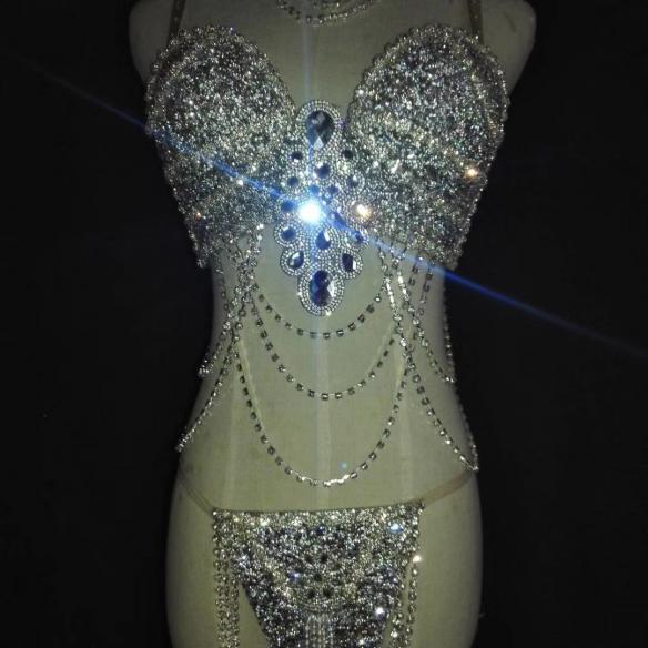 Silver Flashing String of Beads Bikini