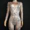 Skincolor Rhinestone Grid Bodysuit