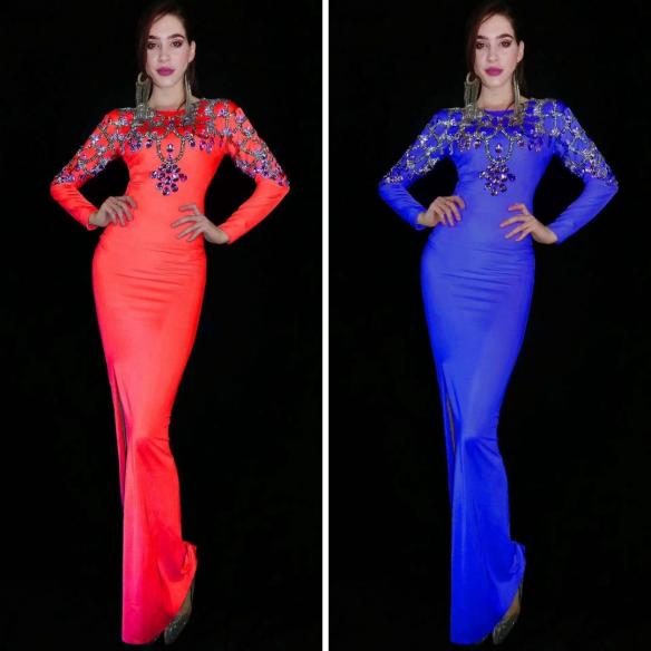 Various Colors Purple Rhinestone Grid Dress