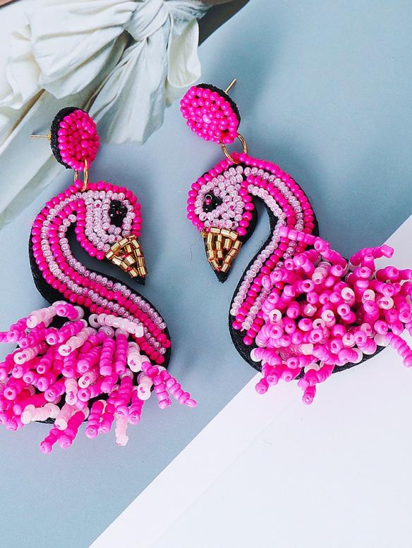 Pink Flamingo Handmade Beaded Stud Earrings