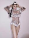 Lotus pink tassel rhinestone leotard
