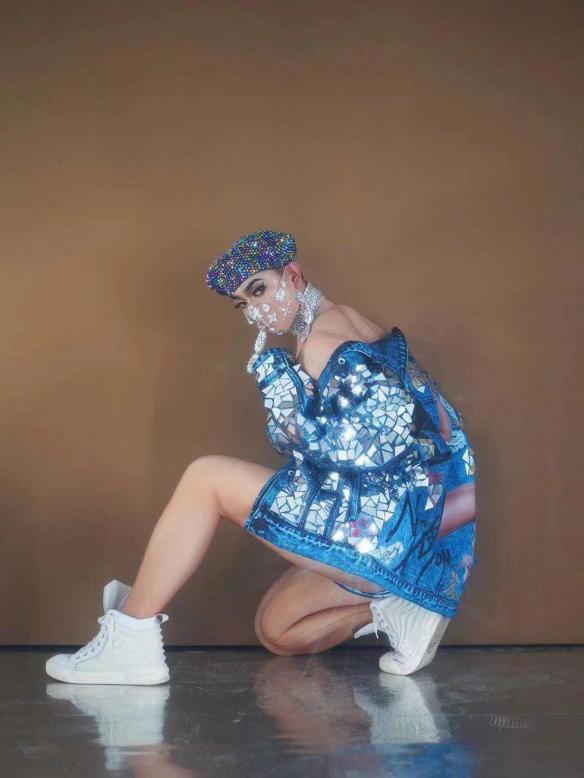 Full Set Denim Sequins Suits (three piece)