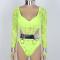 Fluorescent Green Crystallised Rave Leotard Collar Bodysuit