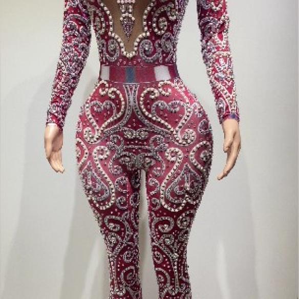 Red beaded bodysuit