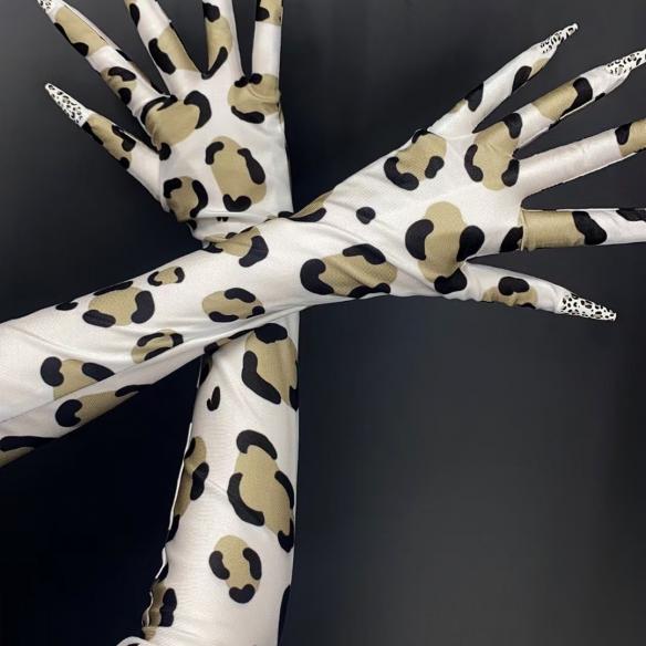 White Leopard Drag Bodysuit (includes gloves)