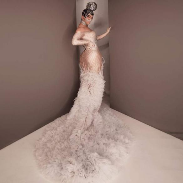 White Mesh Trailing Dress