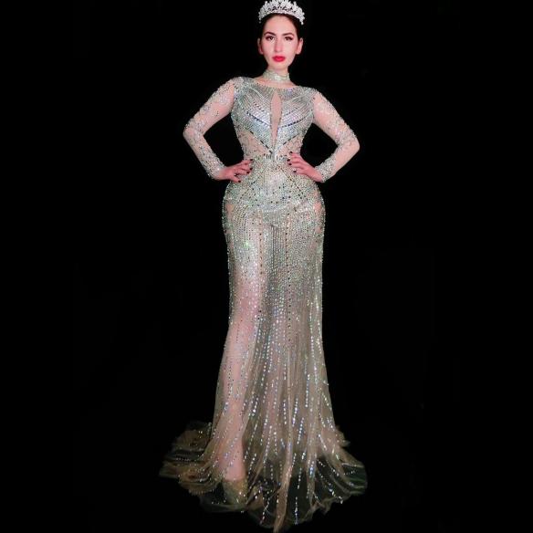 Skincolor Rhinestone and Sequin Dress