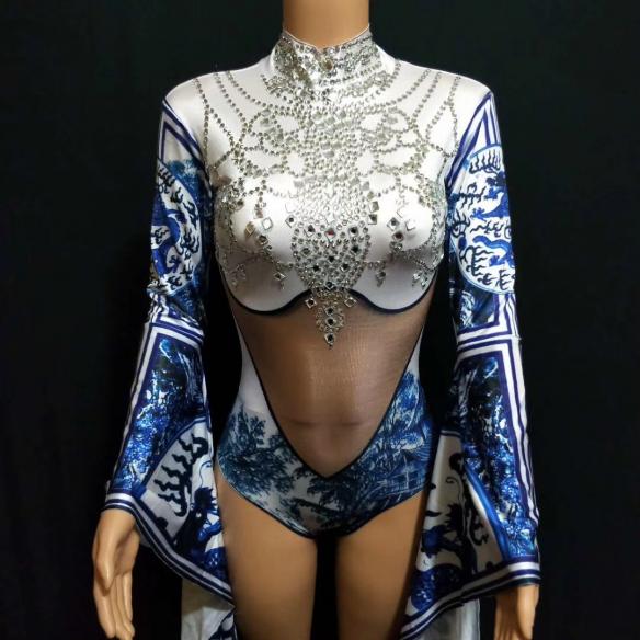 Blue and white porcelain Nude Bodysuit