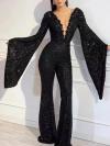 Black sequin wide sleeves jumpsuit