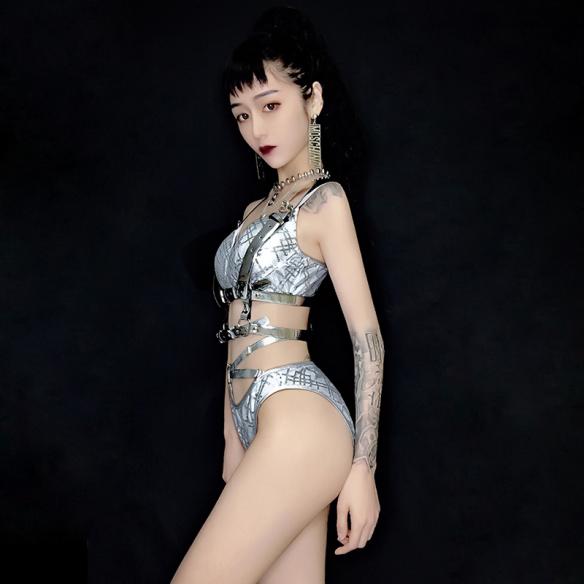 Silver Grid Bandage Bikini