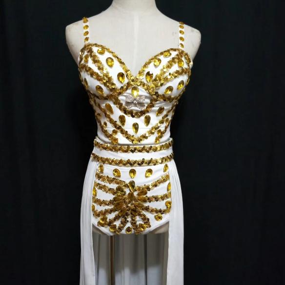 White Gold Rhinestone Outfit