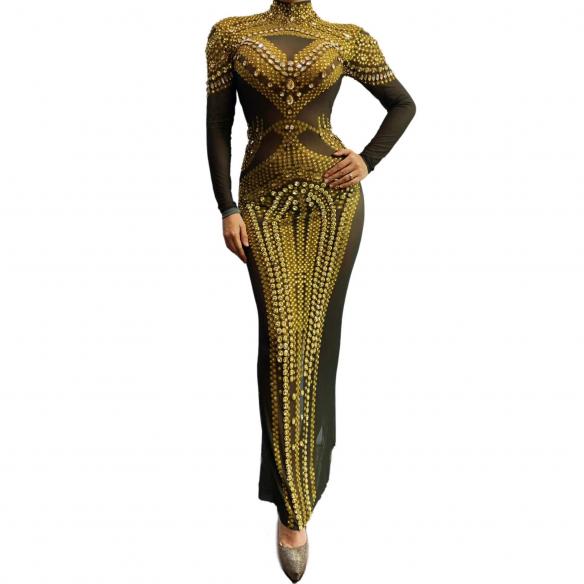Transparent Gold Rhinestone Dress