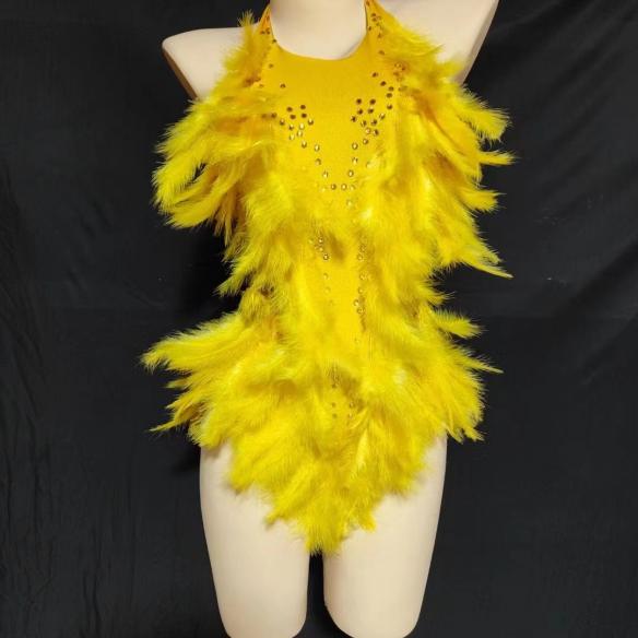 Yellow feather & rhinestone leotard