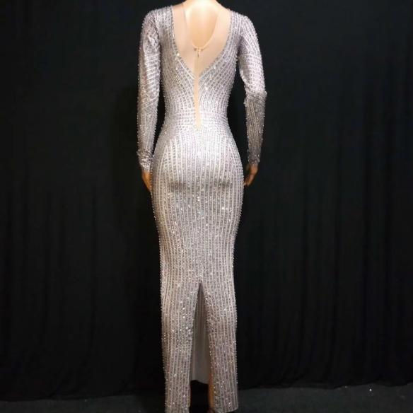 Silver Rhinestone Stripe Dress