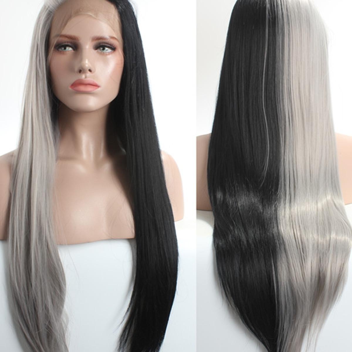 Neon Half Grey And Half Black Wigs Raywigs Neon Half Grey And Half Black Wigs Raywigs